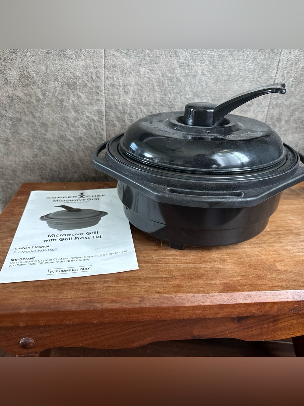 COPPER CHEF MICROWAVE GRILL W/ GRILL PRESS LID BAKE STEAM - BLACK New